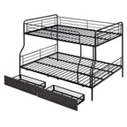Black Full Over Queen Contemporary Metal Bunk Bed With Drawers
