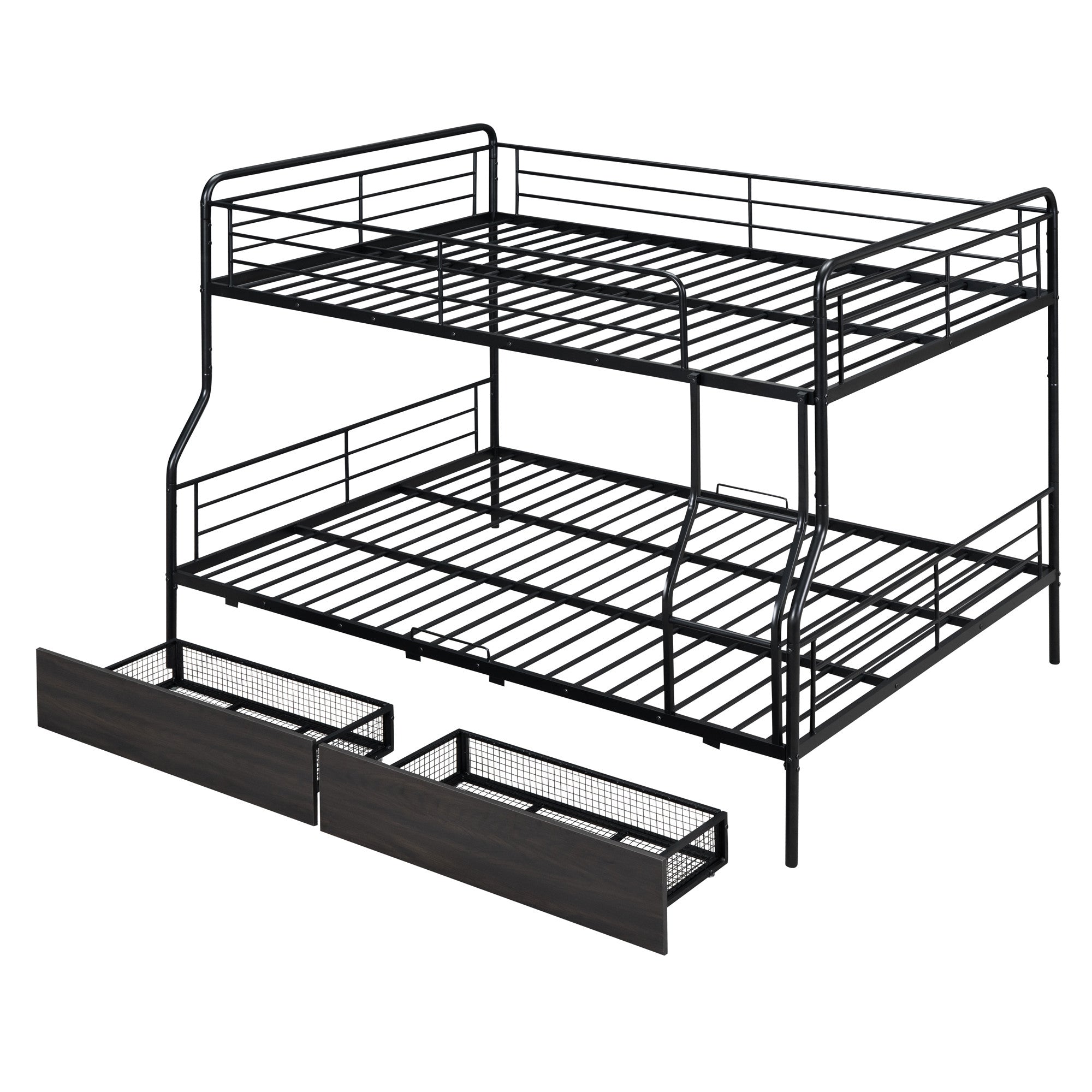 Black Full Over Queen Contemporary Metal Bunk Bed With Drawers
