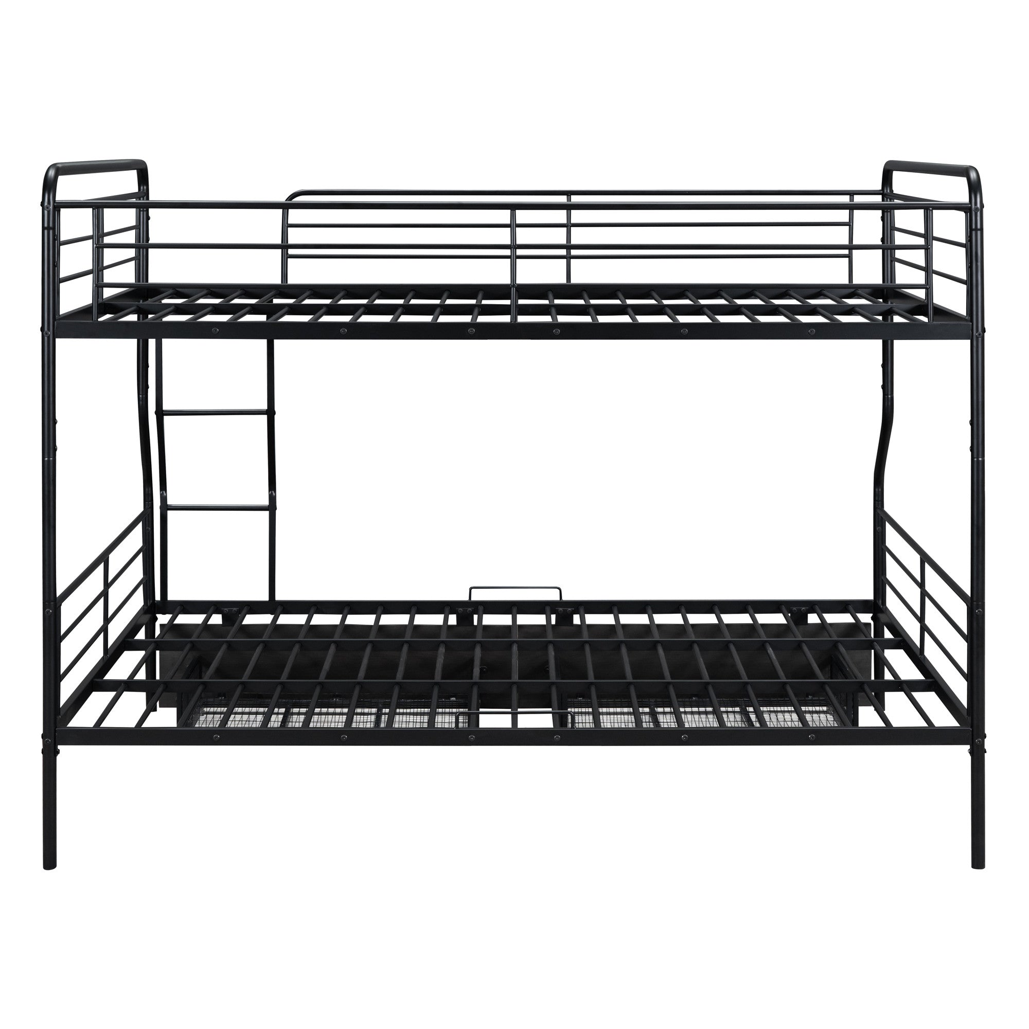 Black Full Over Queen Contemporary Metal Bunk Bed With Drawers