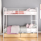 White Full Over Queen Contemporary Metal Bunk Bed With Drawers