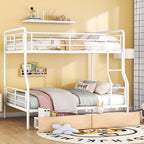White Full Over Queen Contemporary Metal Bunk Bed With Drawers