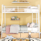 White Full Over Queen Contemporary Metal Bunk Bed With Drawers