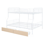 White Full Over Queen Contemporary Metal Bunk Bed With Drawers