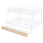White Full Over Queen Contemporary Metal Bunk Bed With Drawers
