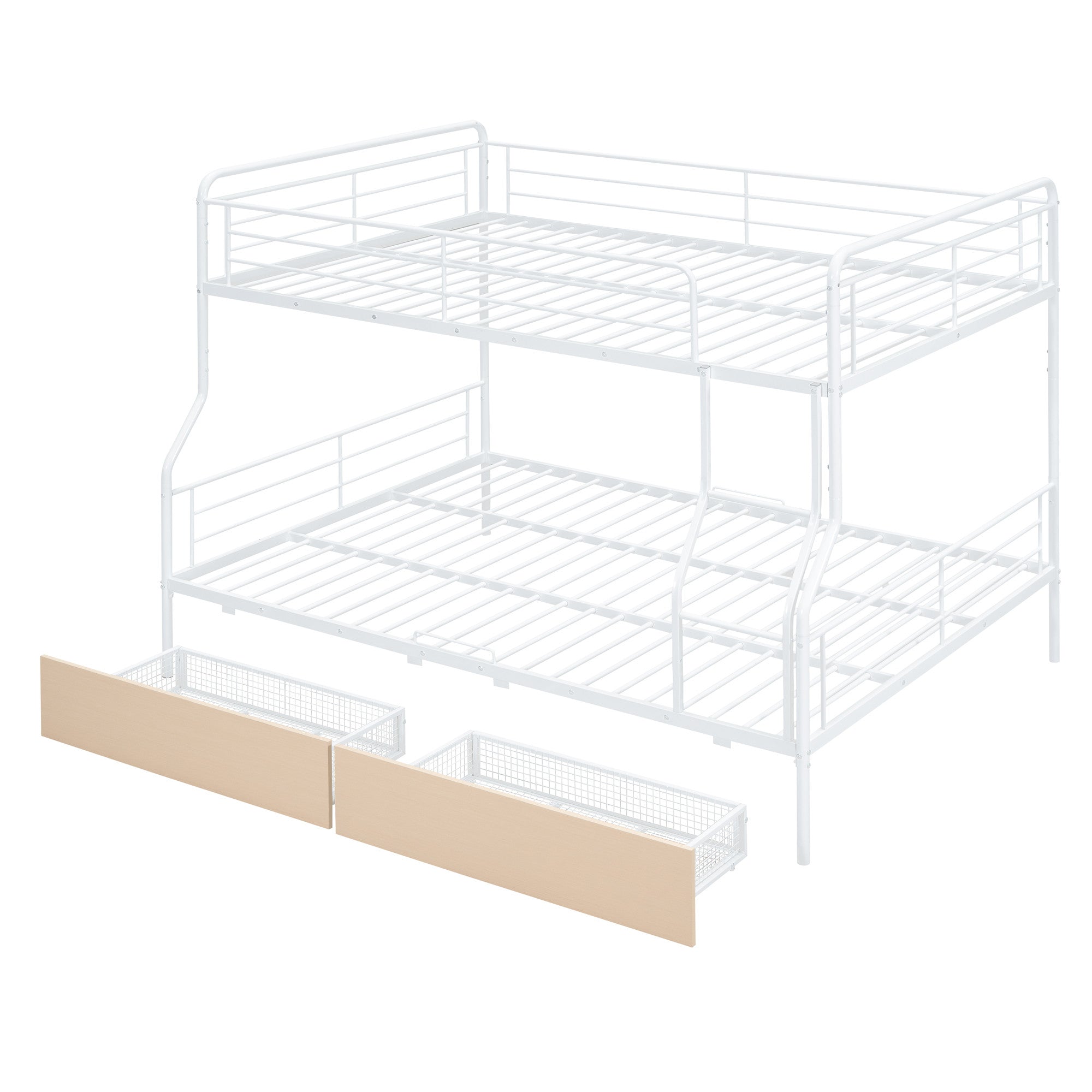 White Full Over Queen Contemporary Metal Bunk Bed With Drawers