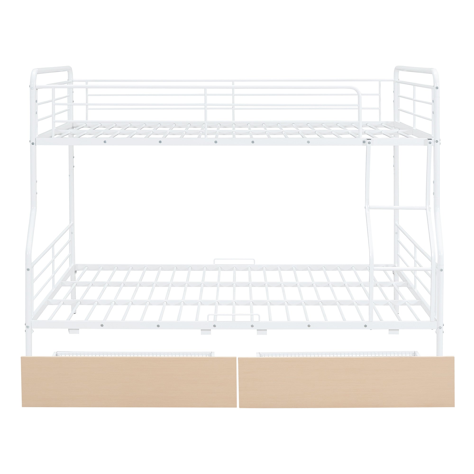White Full Over Queen Contemporary Metal Bunk Bed With Drawers