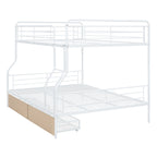 White Full Over Queen Contemporary Metal Bunk Bed With Drawers