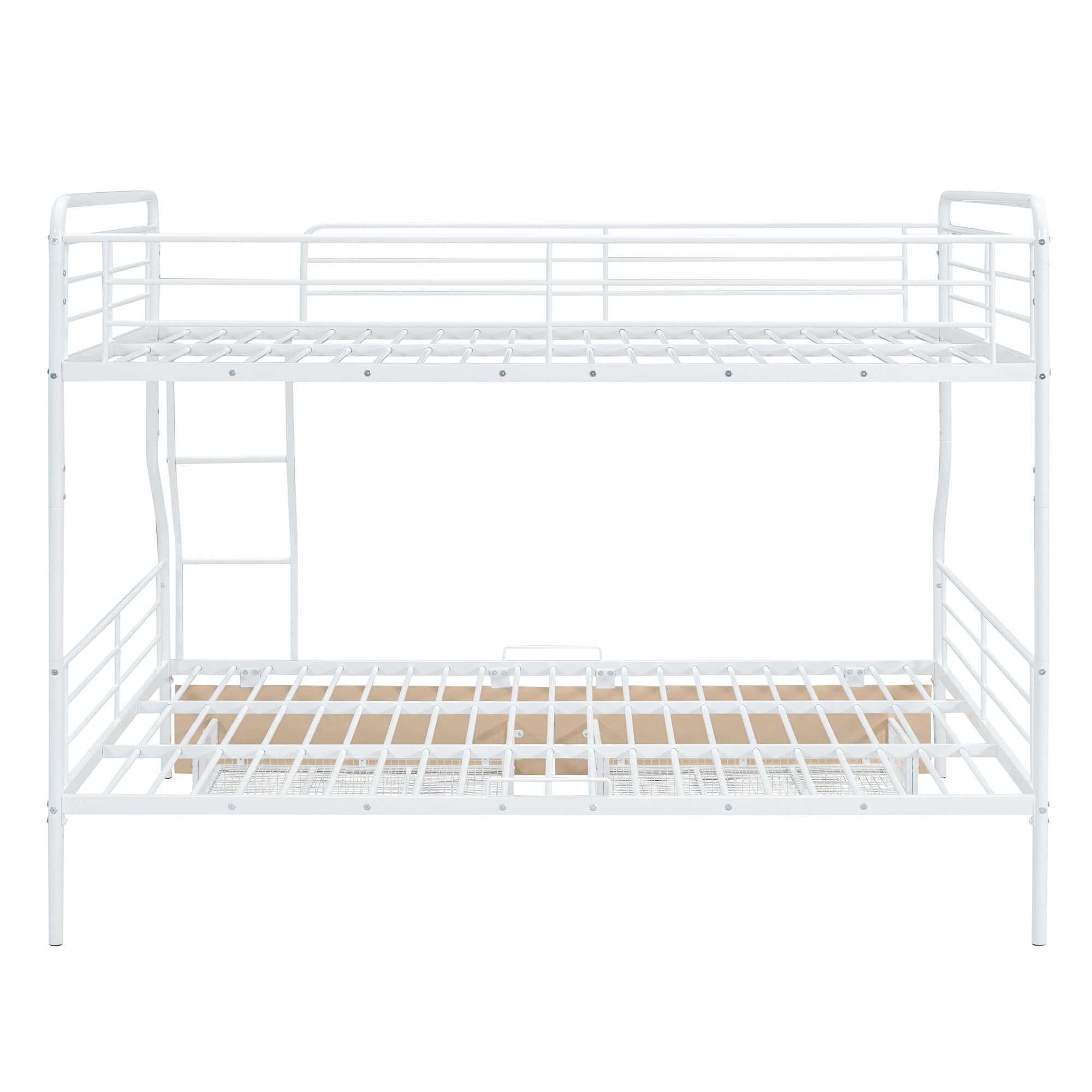 White Full Over Queen Contemporary Metal Bunk Bed With Drawers