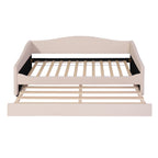 Beige Tufted Boucle Twin Day Bed With LED Lighting And Trundle And USB