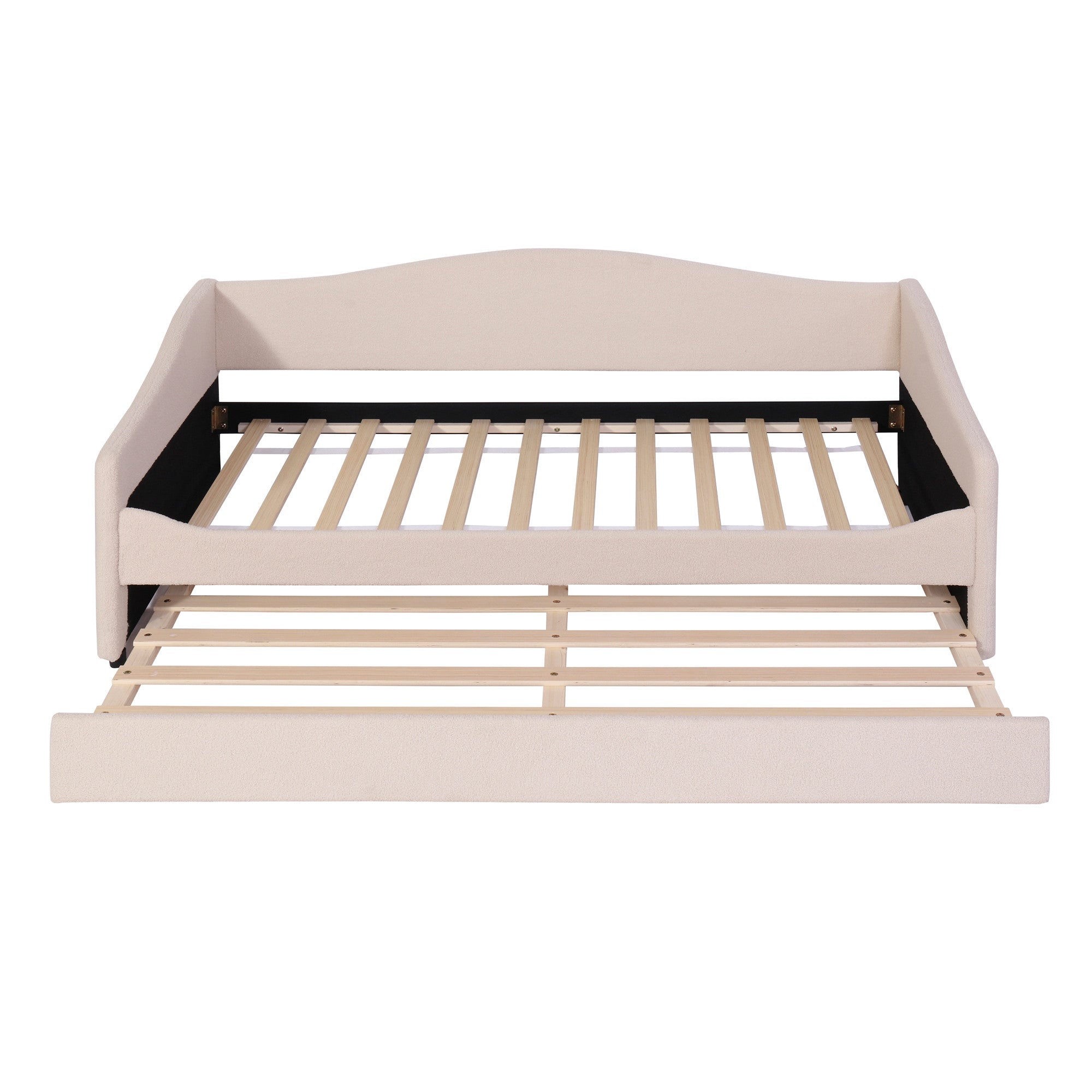 Beige Tufted Boucle Twin Day Bed With LED Lighting And Trundle And USB