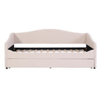 Beige Tufted Boucle Twin Day Bed With LED Lighting And Trundle And USB