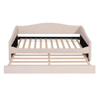 Beige Tufted Boucle Twin Day Bed With LED Lighting And Trundle And USB