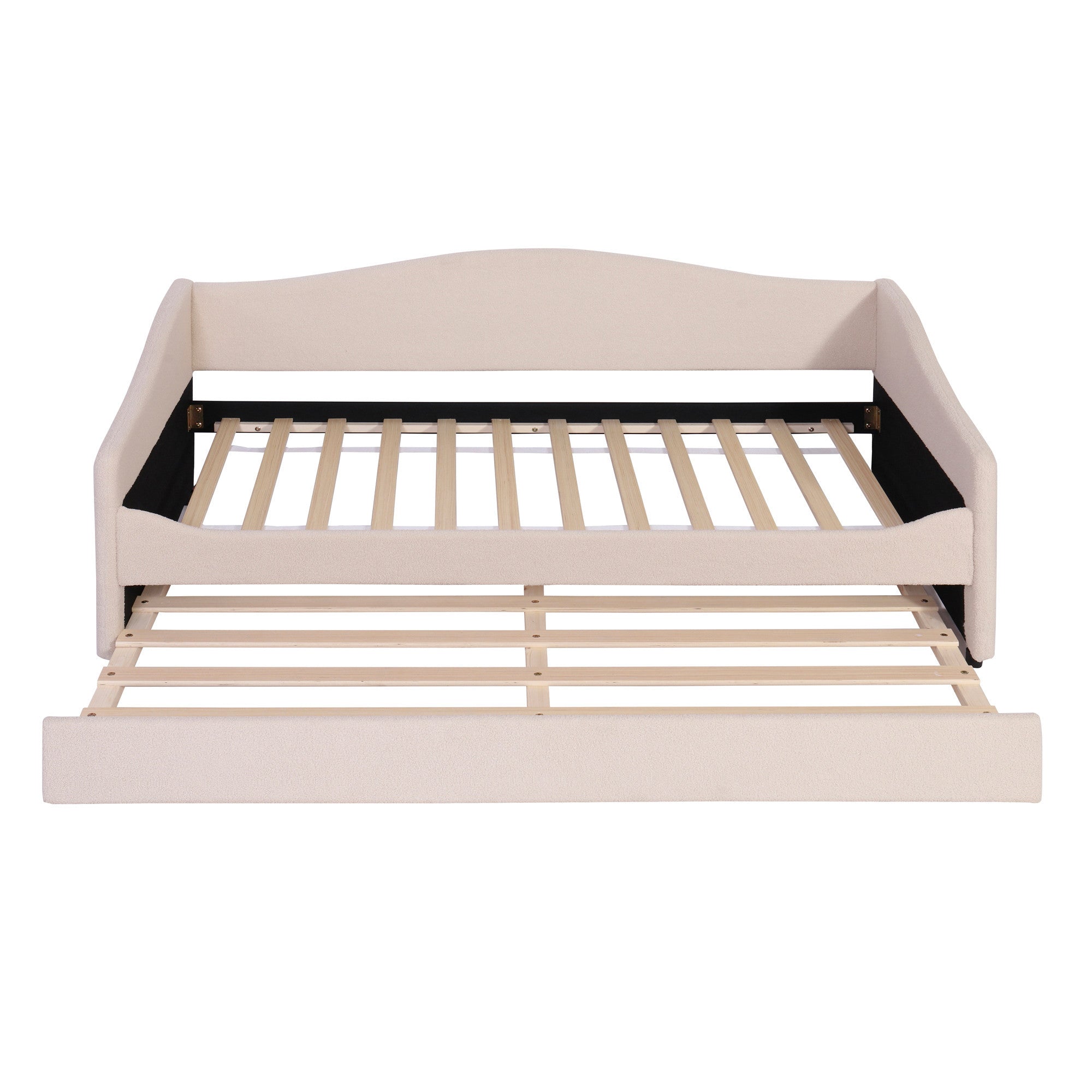 Beige Tufted Boucle Twin Day Bed With LED Lighting And Trundle And USB