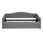 Gray Tufted Boucle Twin Day Bed With LED Lighting And Trundle And USB