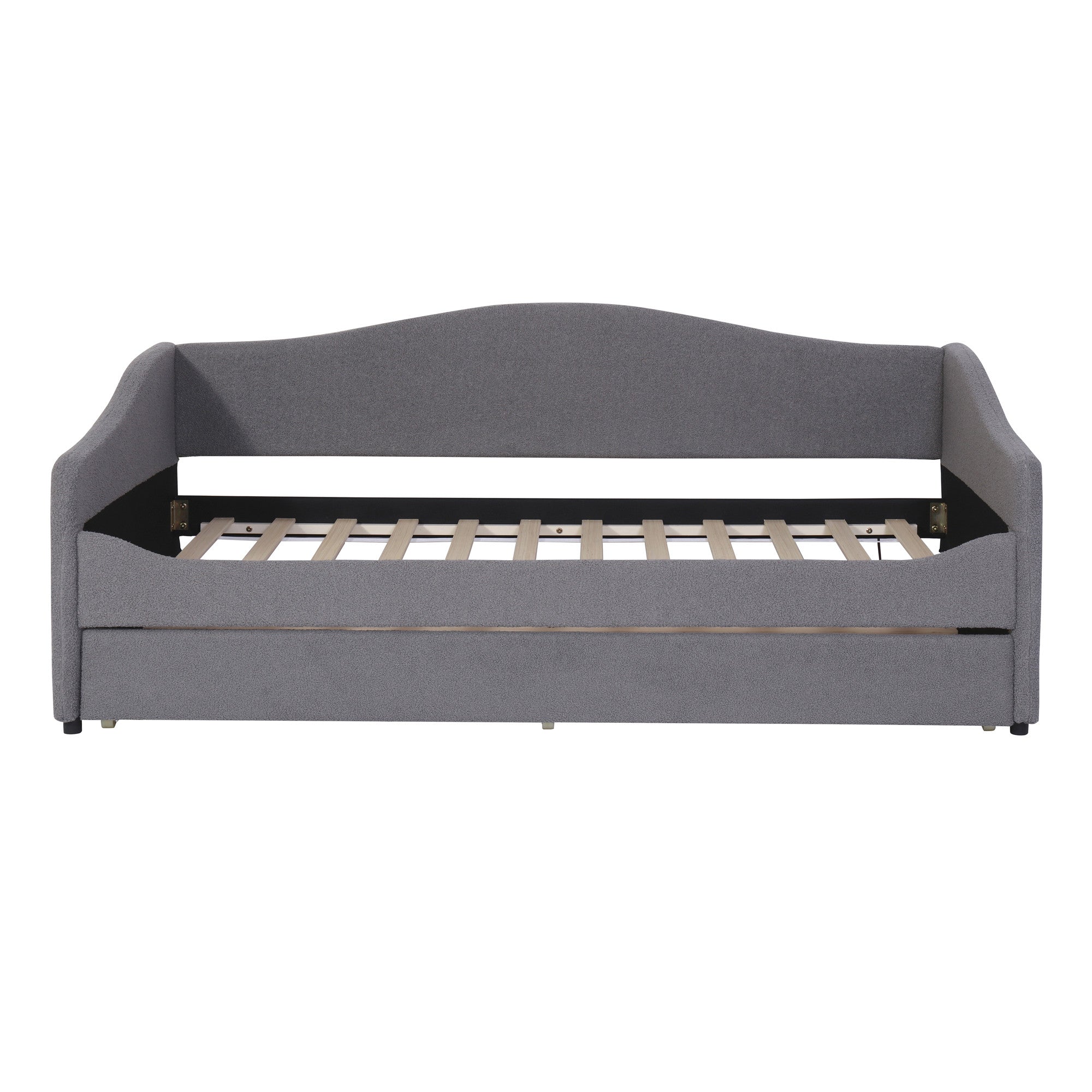 Gray Tufted Boucle Twin Day Bed With LED Lighting And Trundle And USB