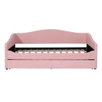 Pink Tufted Boucle Twin Day Bed With LED Lighting And Trundle And USB