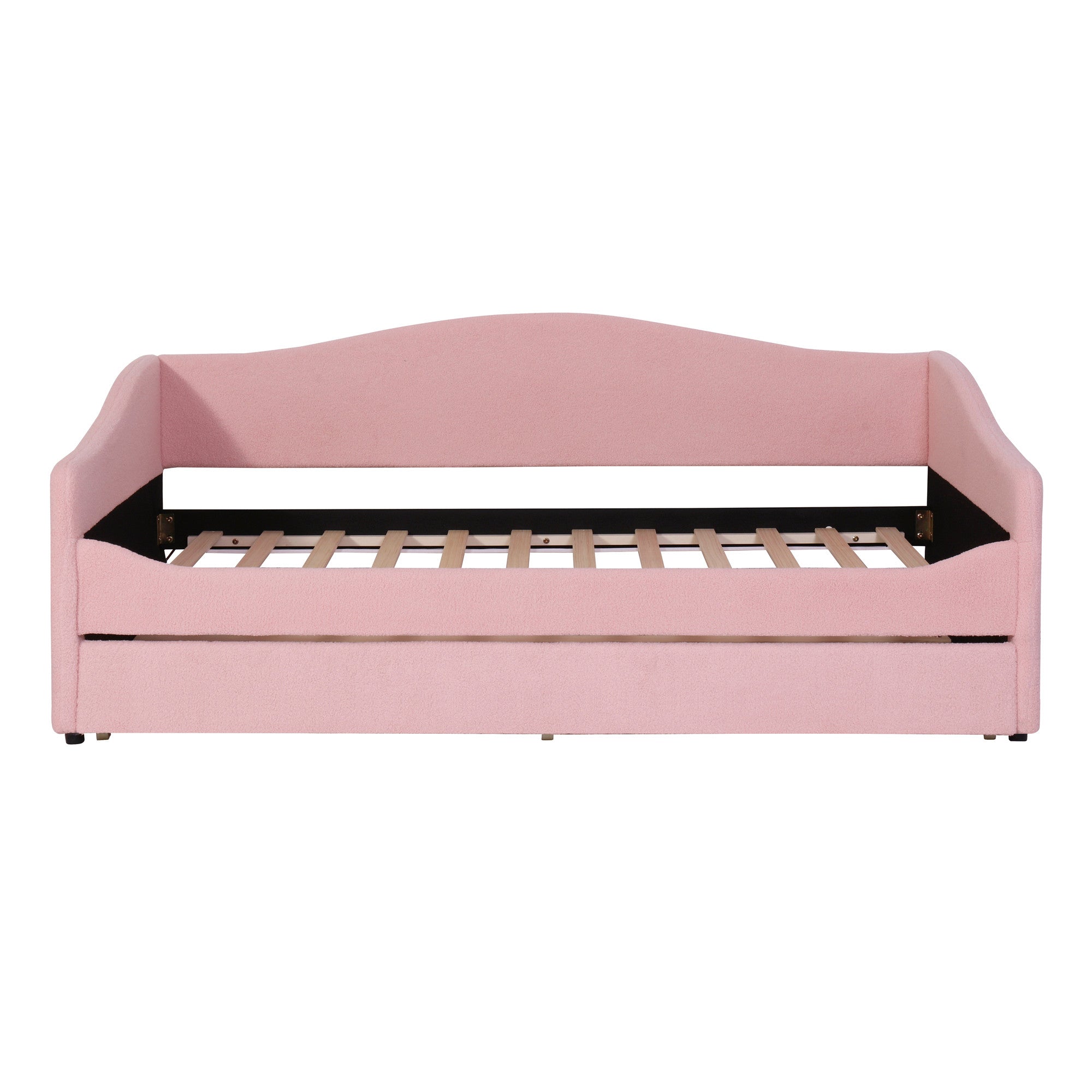 Pink Tufted Boucle Twin Day Bed With LED Lighting And Trundle And USB
