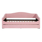 Pink Tufted Boucle Twin Day Bed With LED Lighting And Trundle And USB