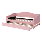 Pink Tufted Boucle Twin Day Bed With LED Lighting And Trundle And USB