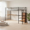Black Platform Solid and Manufactured Wood And Metal Twin Loft Bed with Desk and Shelves