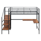 Black Platform Solid and Manufactured Wood And Metal Twin Loft Bed with Desk and Shelves
