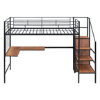 Black Platform Solid and Manufactured Wood And Metal Twin Loft Bed with Desk and Shelves