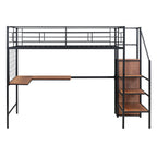 Black Platform Solid and Manufactured Wood And Metal Twin Loft Bed with Desk and Shelves