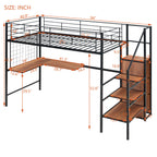 Black Platform Solid and Manufactured Wood And Metal Twin Loft Bed with Desk and Shelves