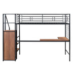 Black Platform Solid and Manufactured Wood And Metal Twin Loft Bed with Desk and Shelves