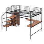 Black Platform Solid and Manufactured Wood And Metal Full Double Loft Bed with Desk and Shelves