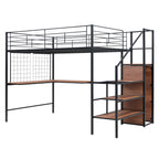 Black Platform Solid and Manufactured Wood And Metal Full Double Loft Bed with Desk and Shelves