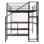 Black Platform Solid and Manufactured Wood And Metal Full Double Loft Bed with Desk and Shelves