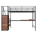 Black Platform Solid and Manufactured Wood And Metal Full Double Loft Bed with Desk and Shelves