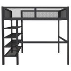 Black Platform Metal Full Double Loft Bed With Shelves