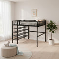 Black Platform Metal Full Double Loft Bed With Shelves