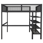 Black Platform Metal Full Double Loft Bed With Shelves