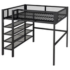 Black Platform Metal Full Double Loft Bed With Shelves