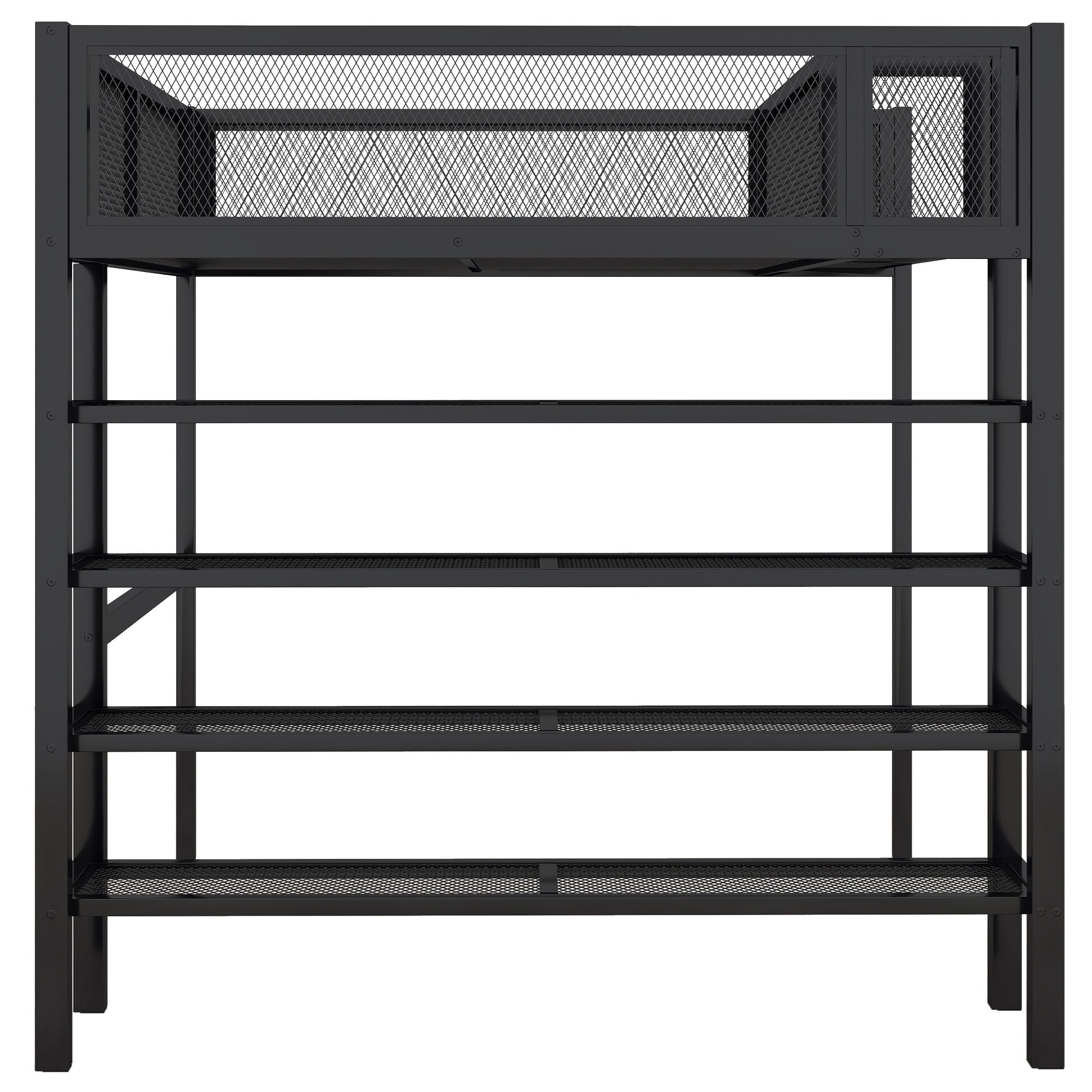 Black Platform Metal Full Double Loft Bed With Shelves