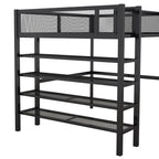 Black Platform Metal Full Double Loft Bed With Shelves