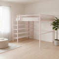Light Pink Platform Metal Full Double Loft Bed With Shelves