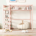 Light Pink Platform Metal Full Double Loft Bed With Shelves