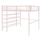 Light Pink Platform Metal Full Double Loft Bed With Shelves