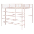 Light Pink Platform Metal Full Double Loft Bed With Shelves