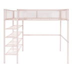 Light Pink Platform Metal Full Double Loft Bed With Shelves