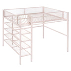 Light Pink Platform Metal Full Double Loft Bed With Shelves
