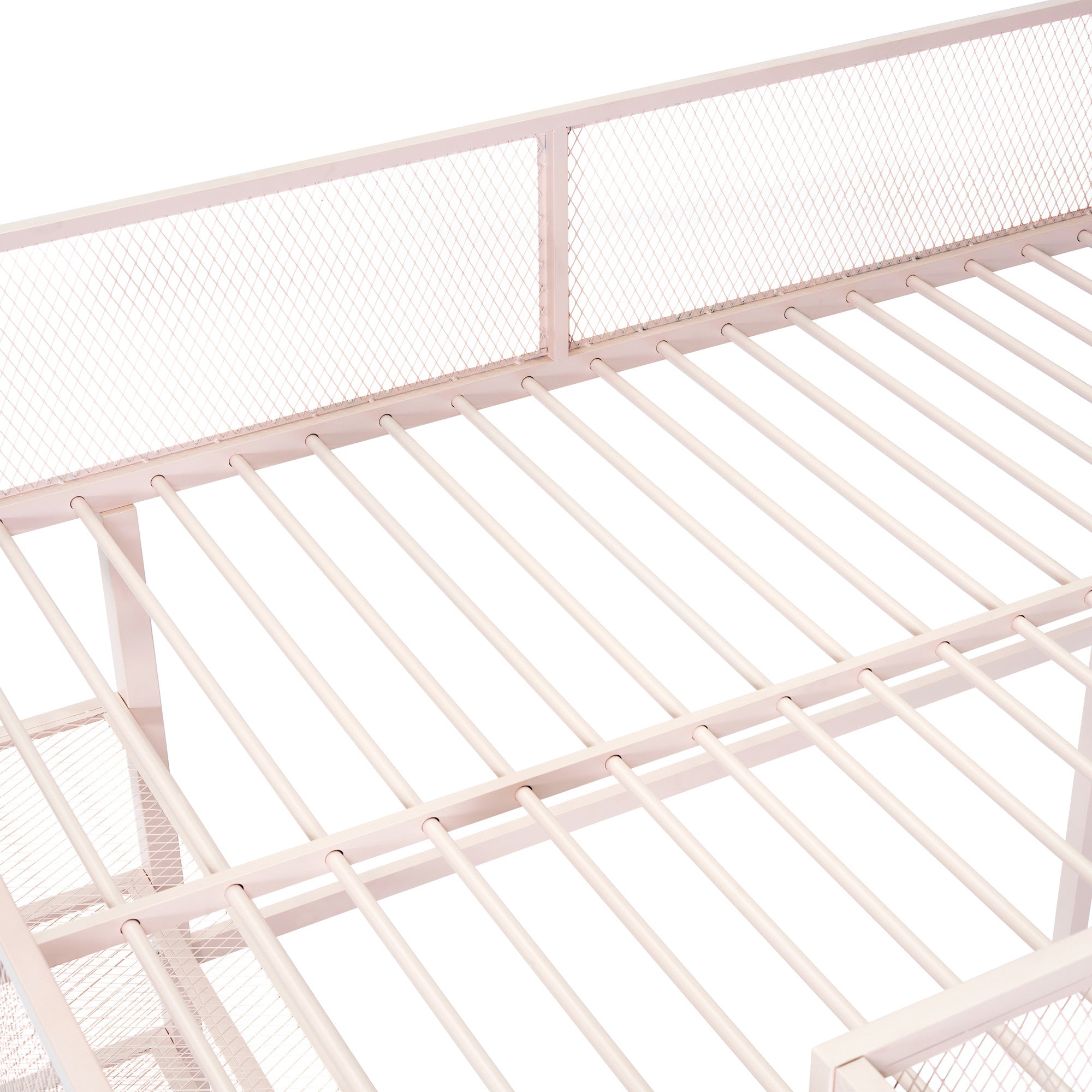 Light Pink Platform Metal Full Double Loft Bed With Shelves