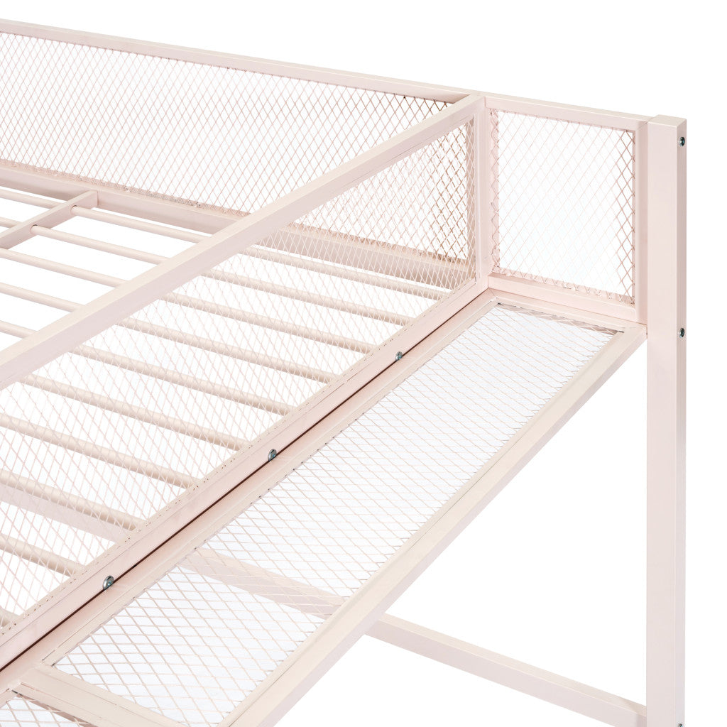 Light Pink Platform Metal Full Double Loft Bed With Shelves