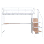 Black Platform Solid and Manufactured Wood And Metal Full Double Loft Bed with Desk and Shelves
