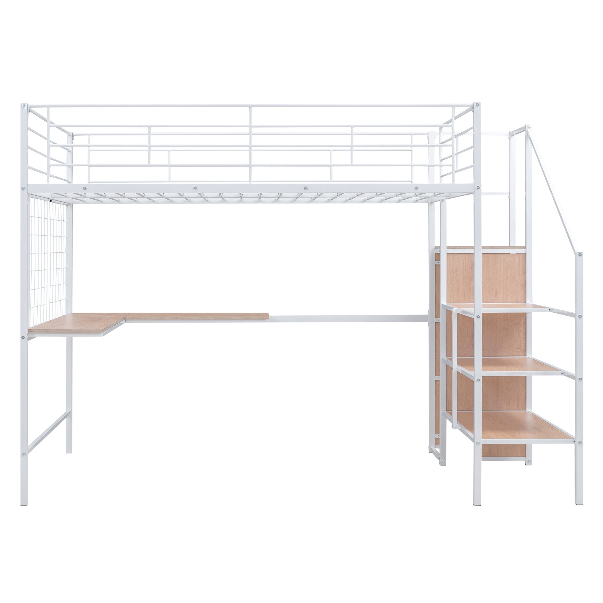 Black Platform Solid and Manufactured Wood And Metal Full Double Loft Bed with Desk and Shelves