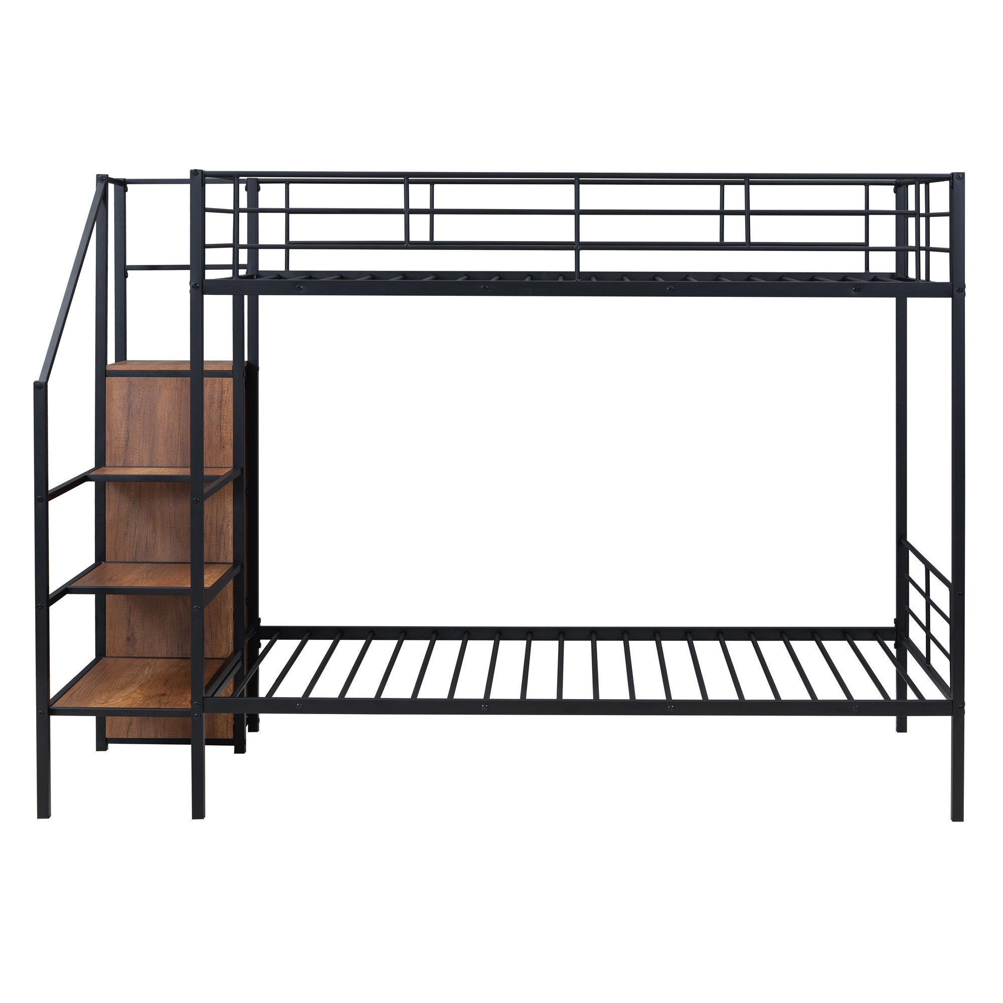 Black Twin Over Twin Metal Bunk Bed With Stairs And Storage
